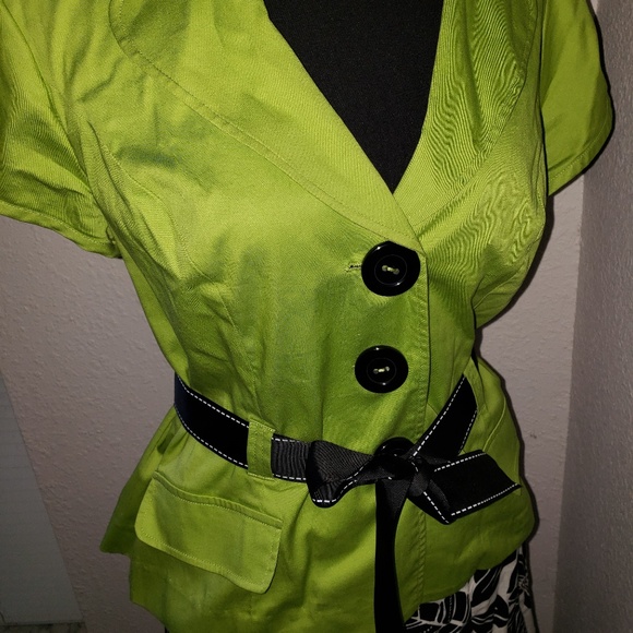 Womens Lime Green/Black n White Leaves Skirt Set - Picture 4 of 8